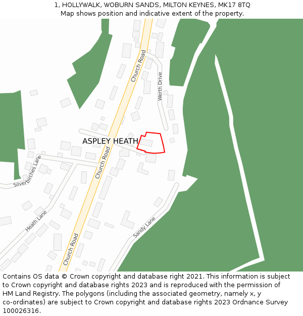 1, HOLLYWALK, WOBURN SANDS, MILTON KEYNES, MK17 8TQ: Location map and indicative extent of plot