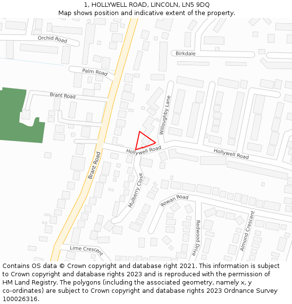 1, HOLLYWELL ROAD, LINCOLN, LN5 9DQ: Location map and indicative extent of plot