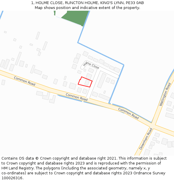 1, HOLME CLOSE, RUNCTON HOLME, KING'S LYNN, PE33 0AB: Location map and indicative extent of plot