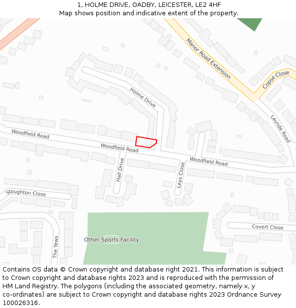 1, HOLME DRIVE, OADBY, LEICESTER, LE2 4HF: Location map and indicative extent of plot