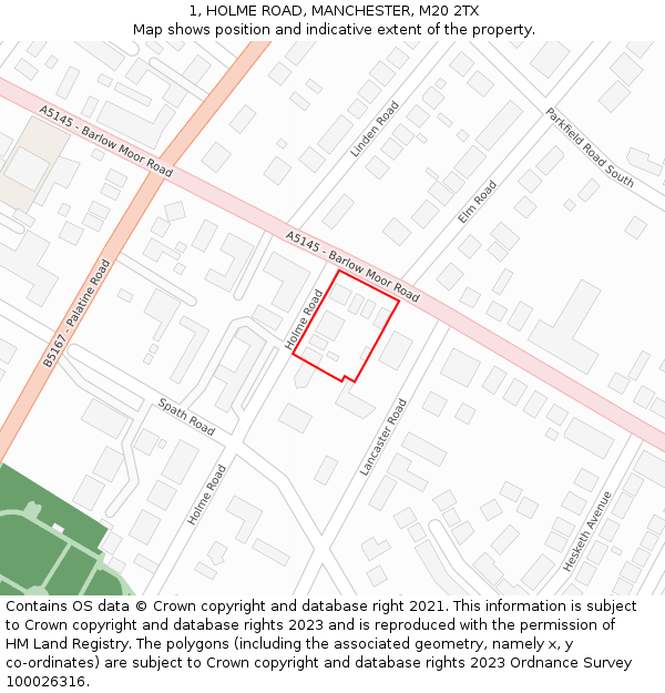 1, HOLME ROAD, MANCHESTER, M20 2TX: Location map and indicative extent of plot