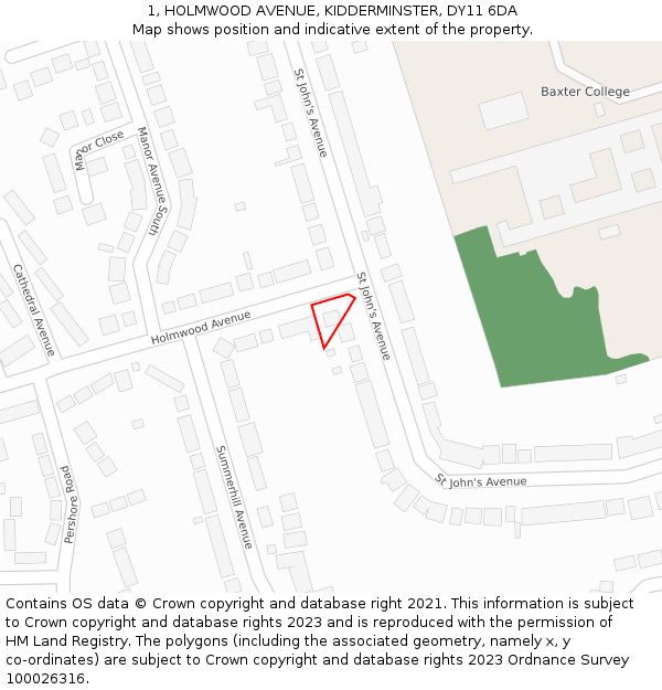 1, HOLMWOOD AVENUE, KIDDERMINSTER, DY11 6DA: Location map and indicative extent of plot