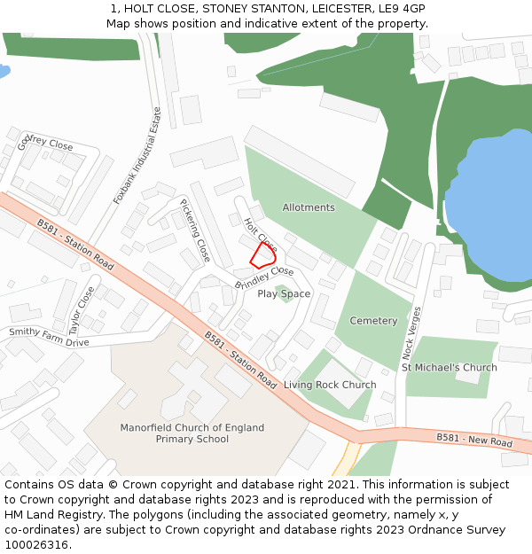 1, HOLT CLOSE, STONEY STANTON, LEICESTER, LE9 4GP: Location map and indicative extent of plot