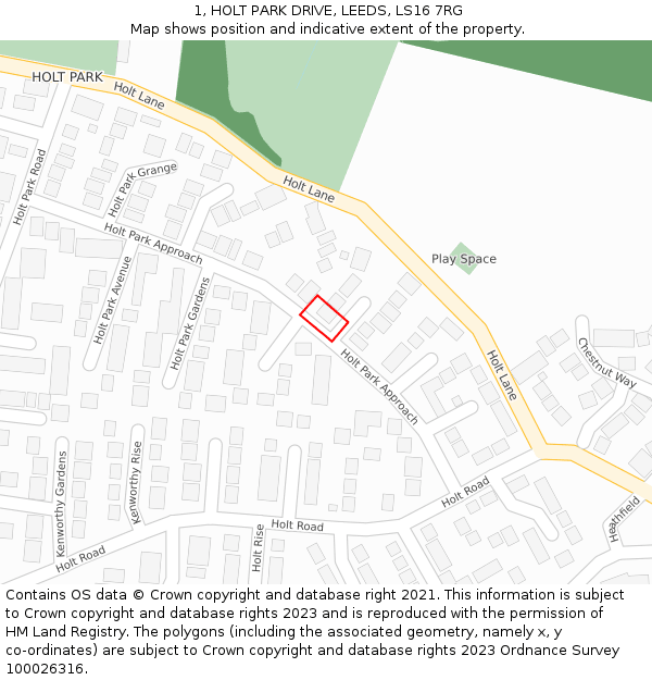 1, HOLT PARK DRIVE, LEEDS, LS16 7RG: Location map and indicative extent of plot