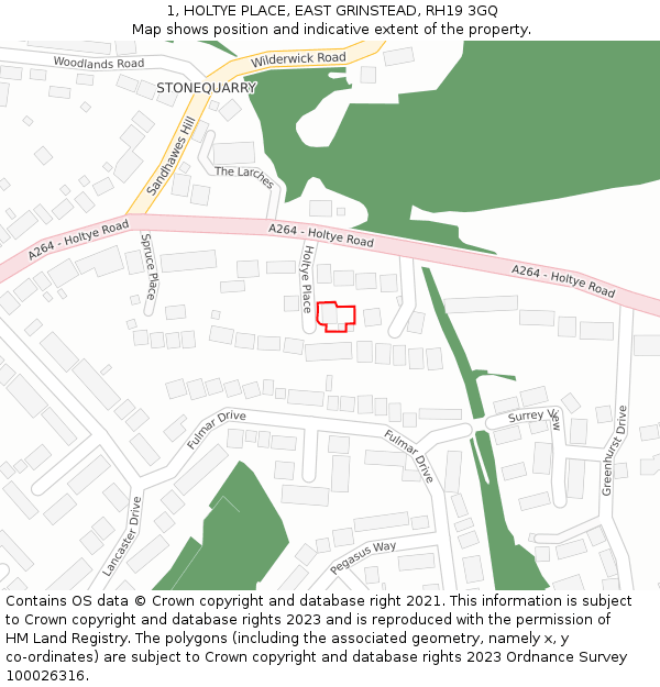 1, HOLTYE PLACE, EAST GRINSTEAD, RH19 3GQ: Location map and indicative extent of plot