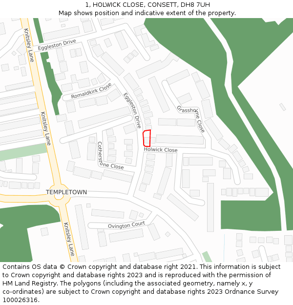 1, HOLWICK CLOSE, CONSETT, DH8 7UH: Location map and indicative extent of plot