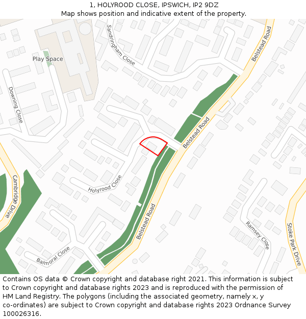 1, HOLYROOD CLOSE, IPSWICH, IP2 9DZ: Location map and indicative extent of plot