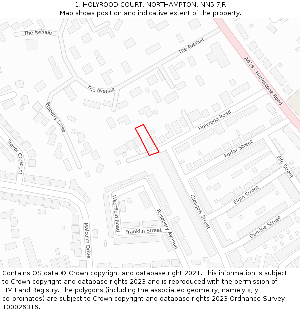 1, HOLYROOD COURT, NORTHAMPTON, NN5 7JR: Location map and indicative extent of plot