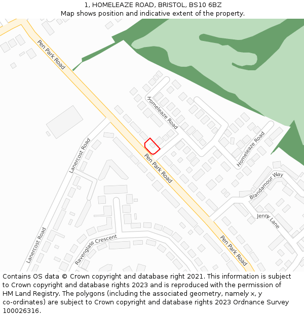 1, HOMELEAZE ROAD, BRISTOL, BS10 6BZ: Location map and indicative extent of plot