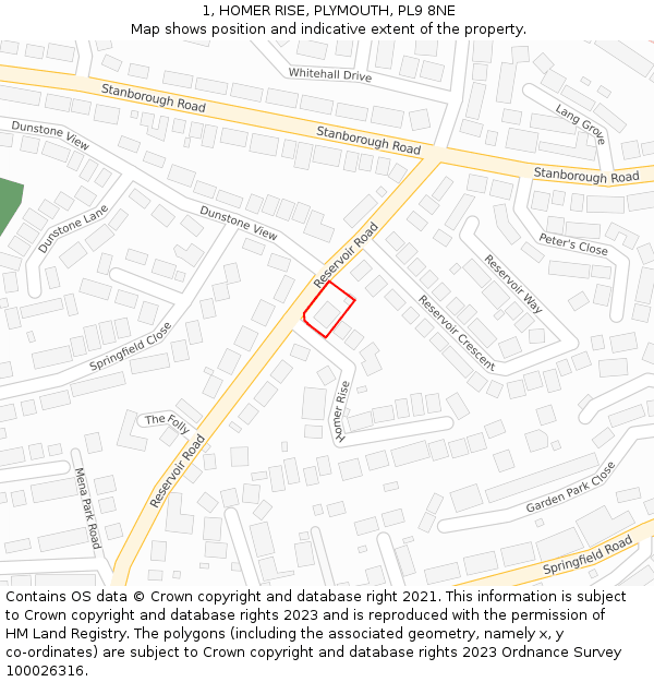 1, HOMER RISE, PLYMOUTH, PL9 8NE: Location map and indicative extent of plot