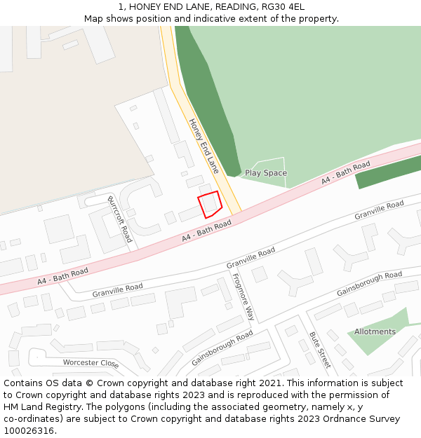 1, HONEY END LANE, READING, RG30 4EL: Location map and indicative extent of plot