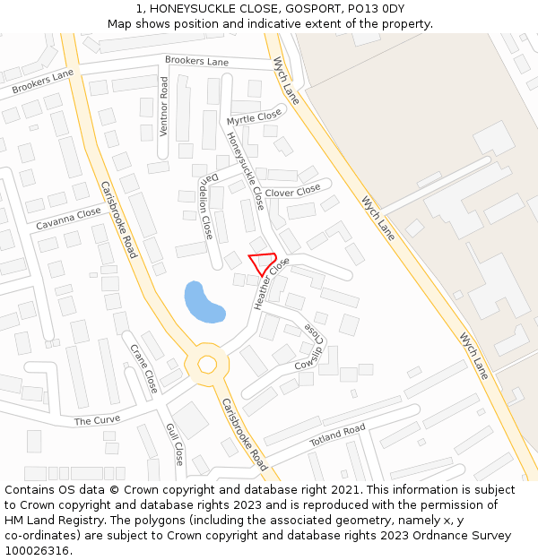 1, HONEYSUCKLE CLOSE, GOSPORT, PO13 0DY: Location map and indicative extent of plot