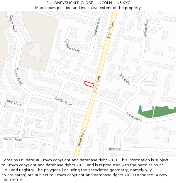 1, HONEYSUCKLE CLOSE, LINCOLN, LN5 9XG: Location map and indicative extent of plot