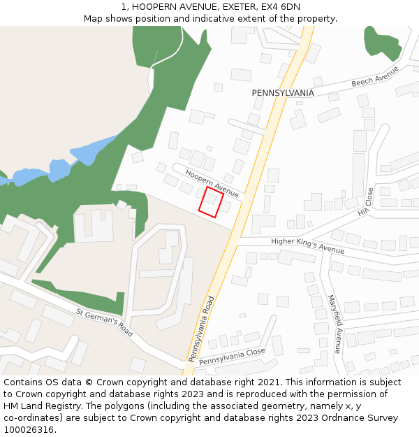 1, HOOPERN AVENUE, EXETER, EX4 6DN: Location map and indicative extent of plot