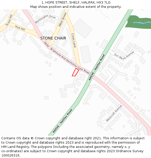 1, HOPE STREET, SHELF, HALIFAX, HX3 7LG: Location map and indicative extent of plot