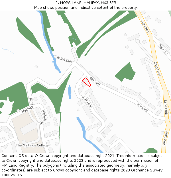 1, HOPS LANE, HALIFAX, HX3 5FB: Location map and indicative extent of plot