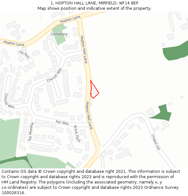1, HOPTON HALL LANE, MIRFIELD, WF14 8EP: Location map and indicative extent of plot