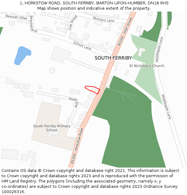 1, HORKSTOW ROAD, SOUTH FERRIBY, BARTON-UPON-HUMBER, DN18 6HS: Location map and indicative extent of plot