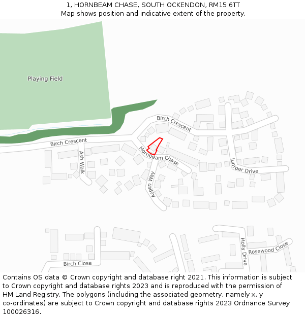 1, HORNBEAM CHASE, SOUTH OCKENDON, RM15 6TT: Location map and indicative extent of plot