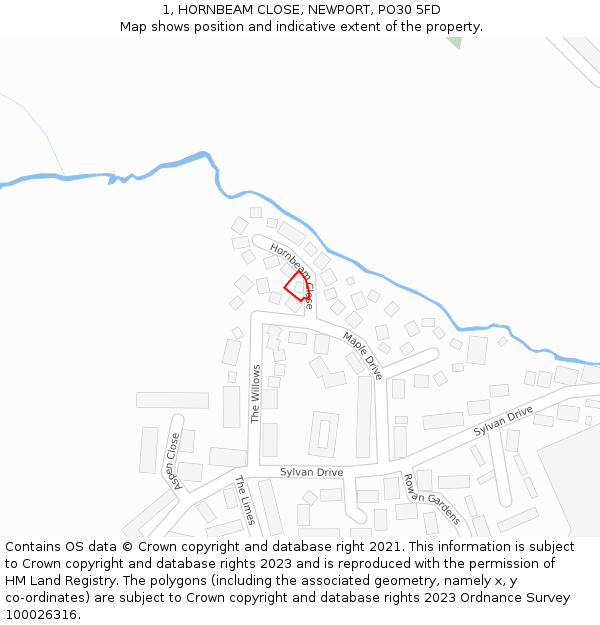 1, HORNBEAM CLOSE, NEWPORT, PO30 5FD: Location map and indicative extent of plot
