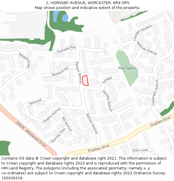 1, HORNSBY AVENUE, WORCESTER, WR4 0PN: Location map and indicative extent of plot