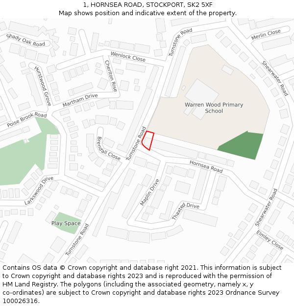1, HORNSEA ROAD, STOCKPORT, SK2 5XF: Location map and indicative extent of plot
