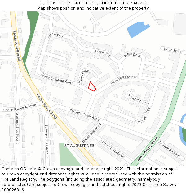 1, HORSE CHESTNUT CLOSE, CHESTERFIELD, S40 2FL: Location map and indicative extent of plot