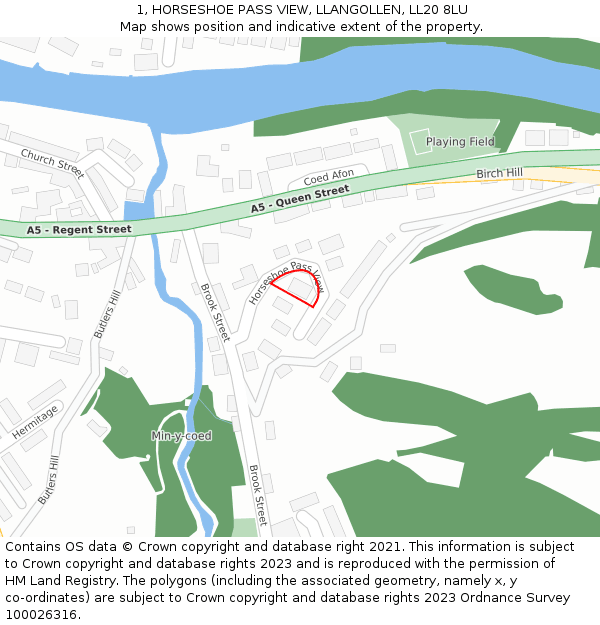 1, HORSESHOE PASS VIEW, LLANGOLLEN, LL20 8LU: Location map and indicative extent of plot