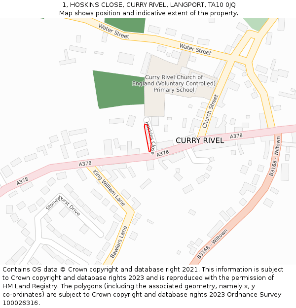 1, HOSKINS CLOSE, CURRY RIVEL, LANGPORT, TA10 0JQ: Location map and indicative extent of plot