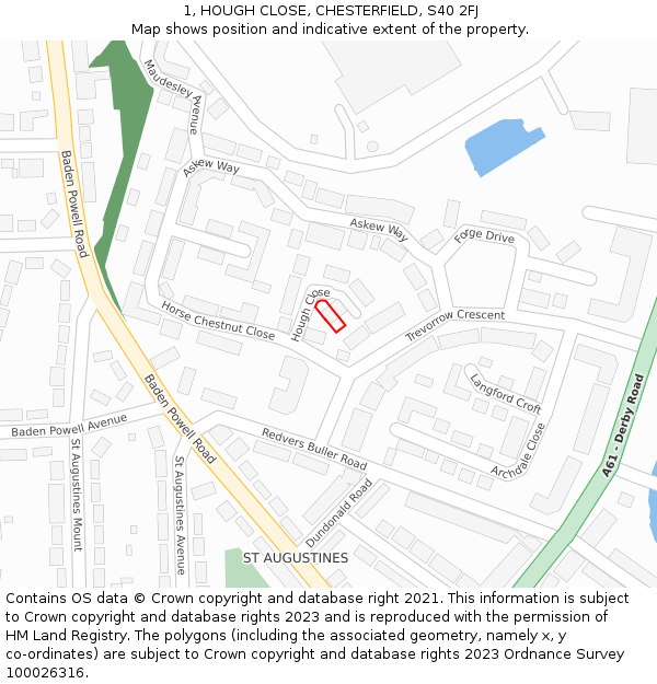 1, HOUGH CLOSE, CHESTERFIELD, S40 2FJ: Location map and indicative extent of plot