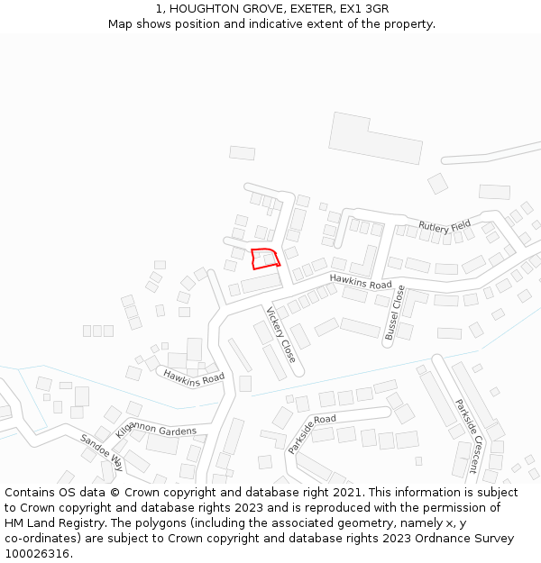 1, HOUGHTON GROVE, EXETER, EX1 3GR: Location map and indicative extent of plot