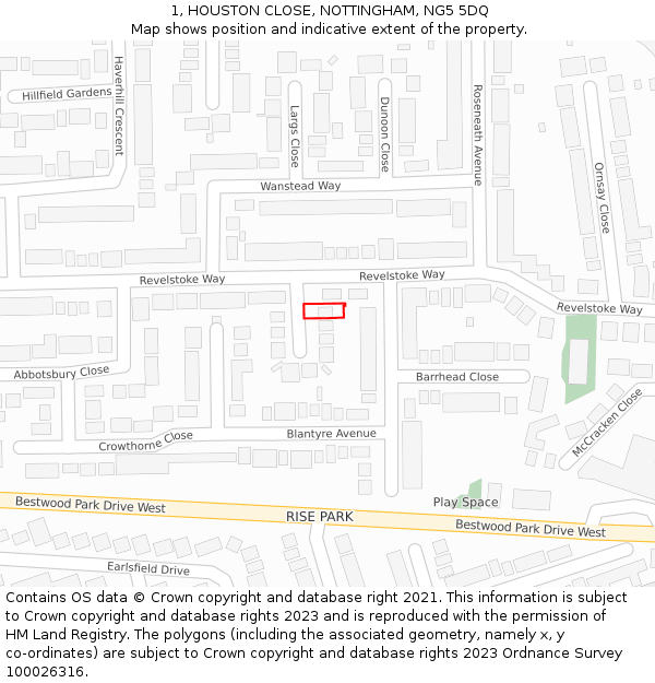 1, HOUSTON CLOSE, NOTTINGHAM, NG5 5DQ: Location map and indicative extent of plot