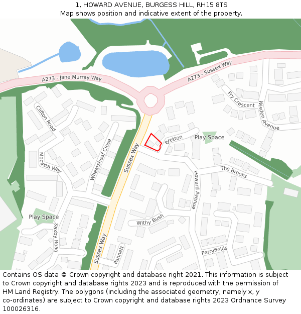 1, HOWARD AVENUE, BURGESS HILL, RH15 8TS: Location map and indicative extent of plot