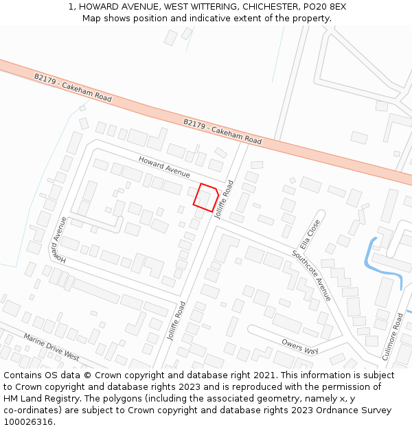 1, HOWARD AVENUE, WEST WITTERING, CHICHESTER, PO20 8EX: Location map and indicative extent of plot