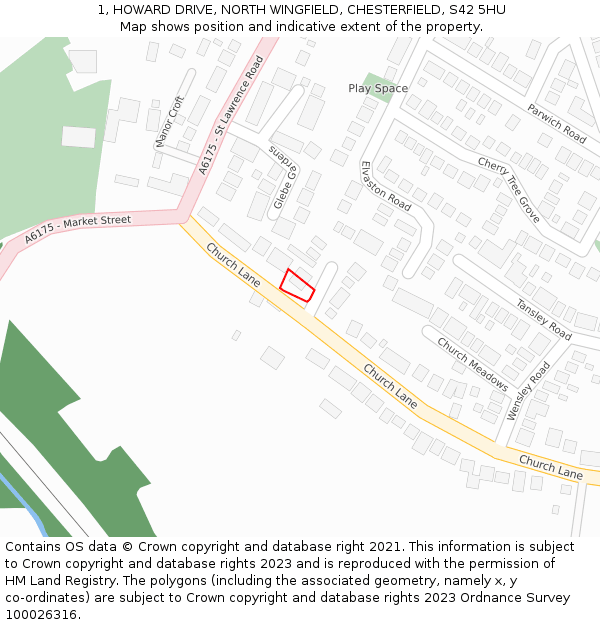 1, HOWARD DRIVE, NORTH WINGFIELD, CHESTERFIELD, S42 5HU: Location map and indicative extent of plot