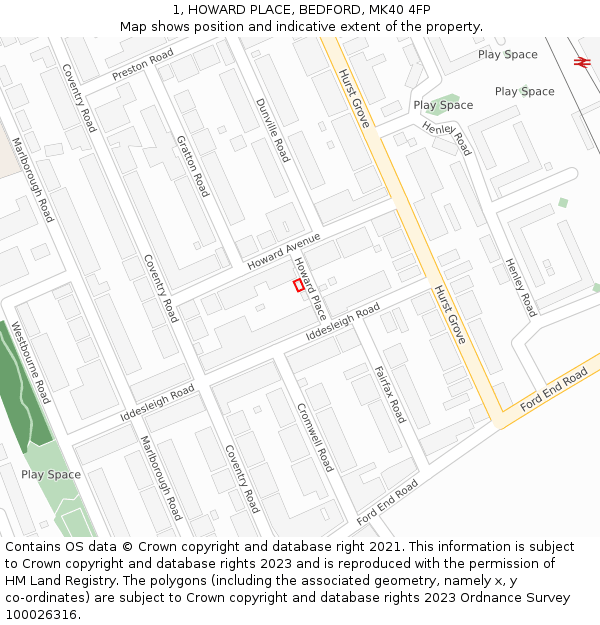 1, HOWARD PLACE, BEDFORD, MK40 4FP: Location map and indicative extent of plot