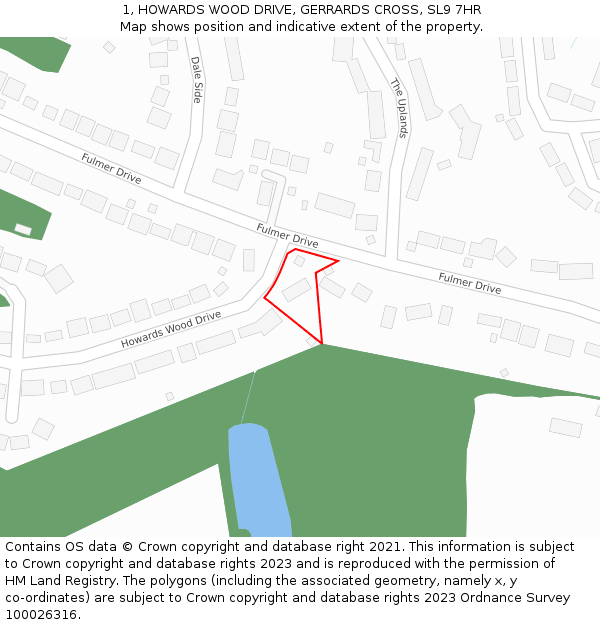 1, HOWARDS WOOD DRIVE, GERRARDS CROSS, SL9 7HR: Location map and indicative extent of plot