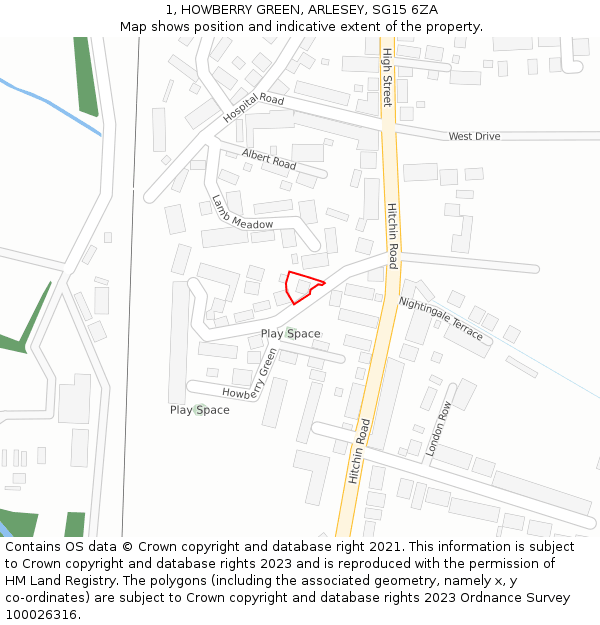 1, HOWBERRY GREEN, ARLESEY, SG15 6ZA: Location map and indicative extent of plot