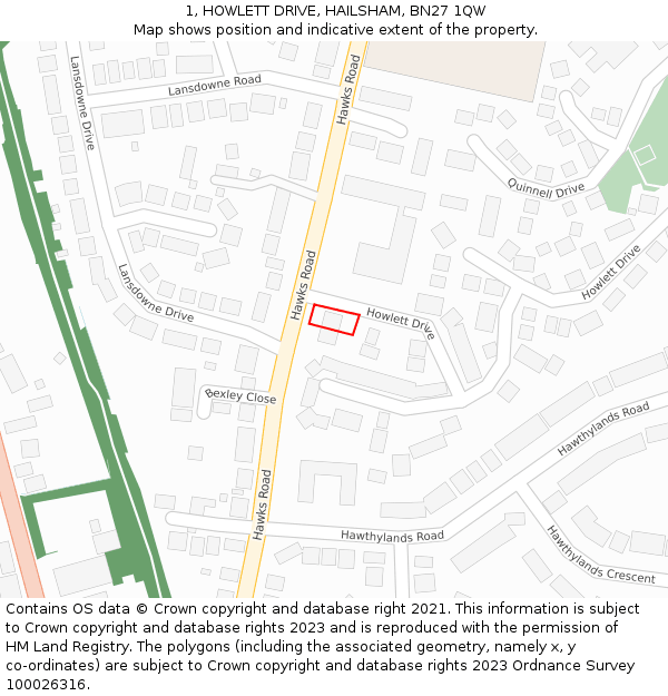 1, HOWLETT DRIVE, HAILSHAM, BN27 1QW: Location map and indicative extent of plot