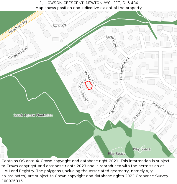 1, HOWSON CRESCENT, NEWTON AYCLIFFE, DL5 4RX: Location map and indicative extent of plot