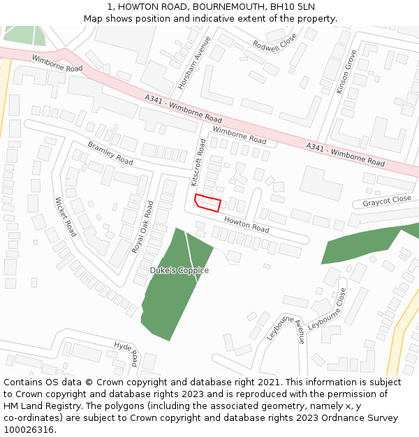 1, HOWTON ROAD, BOURNEMOUTH, BH10 5LN: Location map and indicative extent of plot