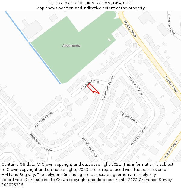 1, HOYLAKE DRIVE, IMMINGHAM, DN40 2LD: Location map and indicative extent of plot