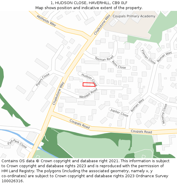 1, HUDSON CLOSE, HAVERHILL, CB9 0LF: Location map and indicative extent of plot