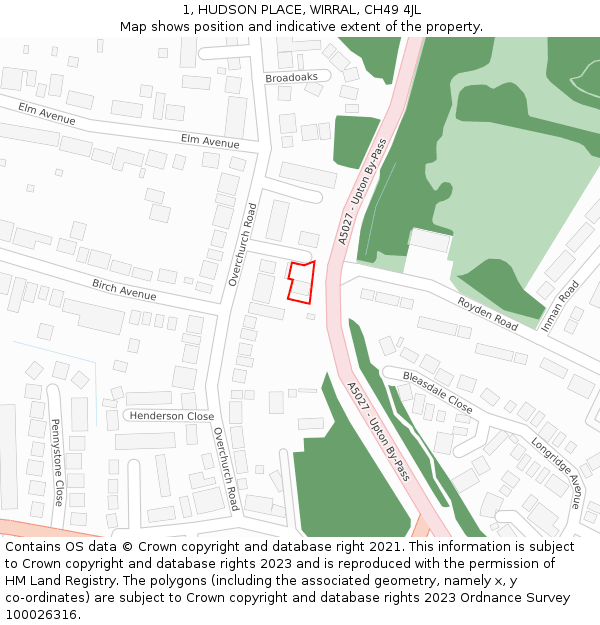 1, HUDSON PLACE, WIRRAL, CH49 4JL: Location map and indicative extent of plot