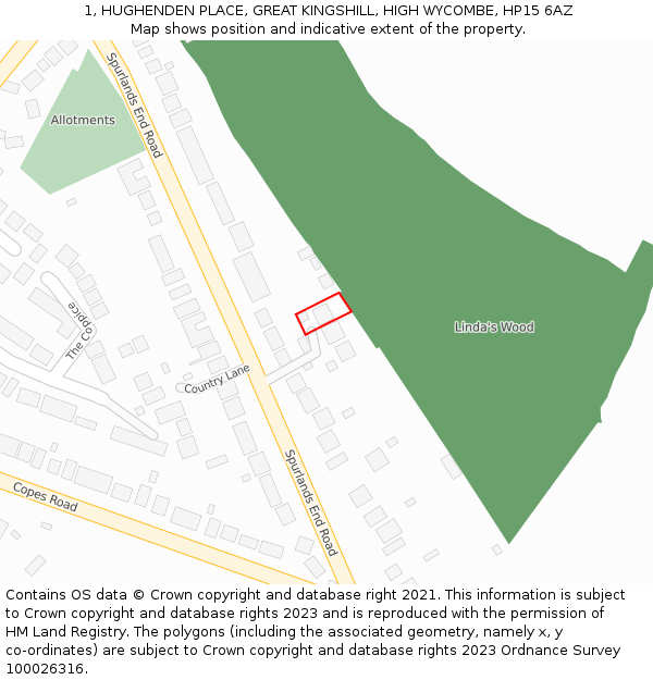 1, HUGHENDEN PLACE, GREAT KINGSHILL, HIGH WYCOMBE, HP15 6AZ: Location map and indicative extent of plot