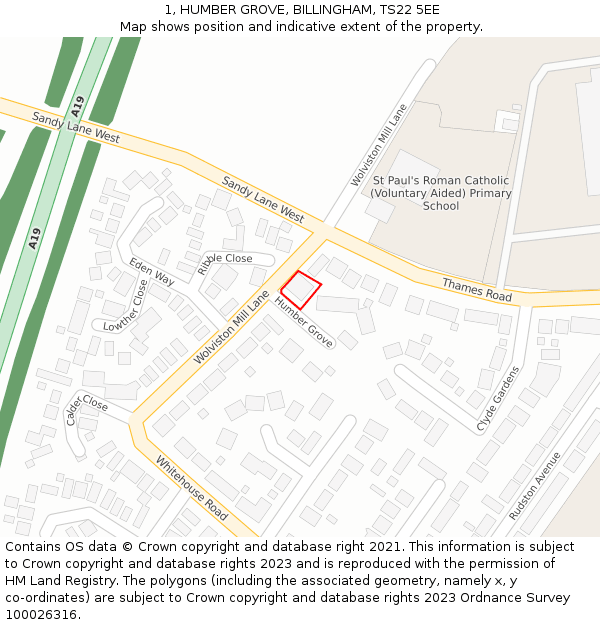 1, HUMBER GROVE, BILLINGHAM, TS22 5EE: Location map and indicative extent of plot