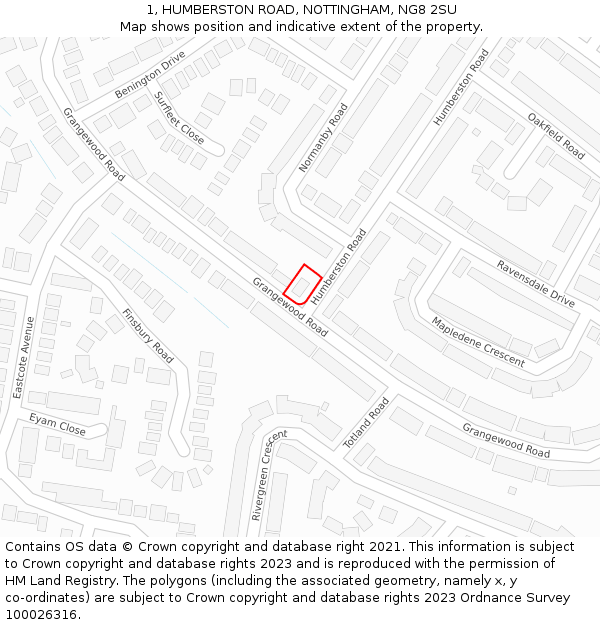 1, HUMBERSTON ROAD, NOTTINGHAM, NG8 2SU: Location map and indicative extent of plot