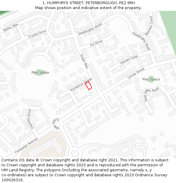 1, HUMPHRYS STREET, PETERBOROUGH, PE2 9RH: Location map and indicative extent of plot