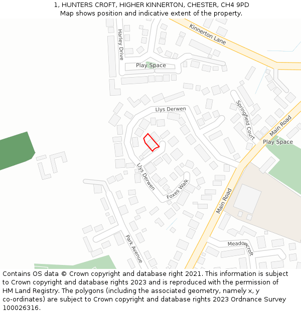 1, HUNTERS CROFT, HIGHER KINNERTON, CHESTER, CH4 9PD: Location map and indicative extent of plot