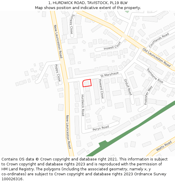 1, HURDWICK ROAD, TAVISTOCK, PL19 8LW: Location map and indicative extent of plot